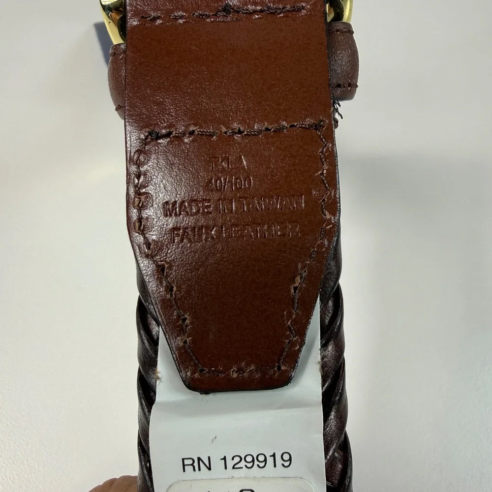 NWT Club Room Mens 40 Braided Belt Brown Woven Faux Leather‎ Gold Buckle Casual